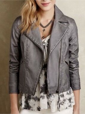 Anthropologie Hei Hei Grey Vegan Leather Moto Jacket